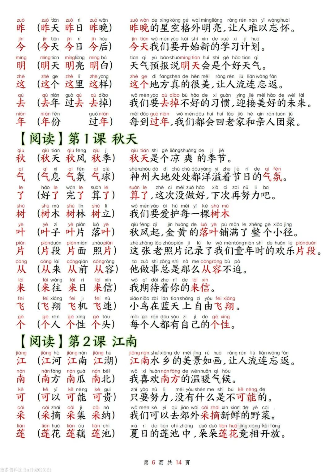 一年级上册语文组词造句