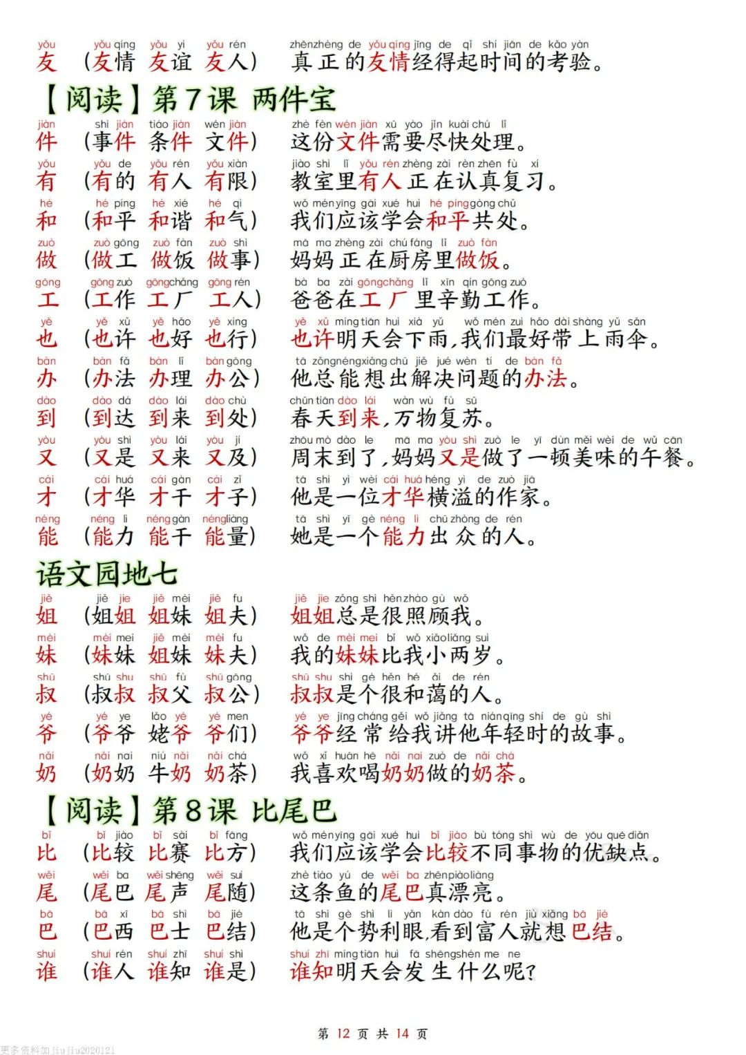 一年级上册语文组词造句