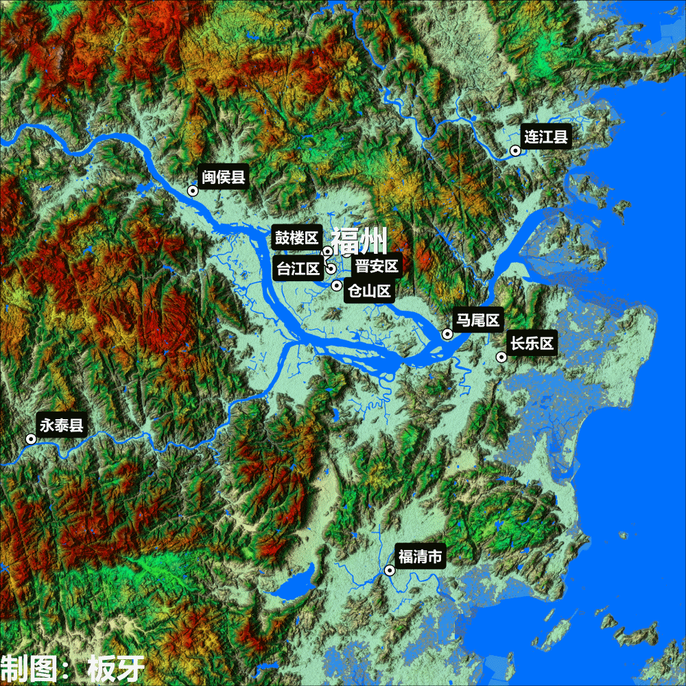 电脑洪水模拟重启!观察福州的地形地貌