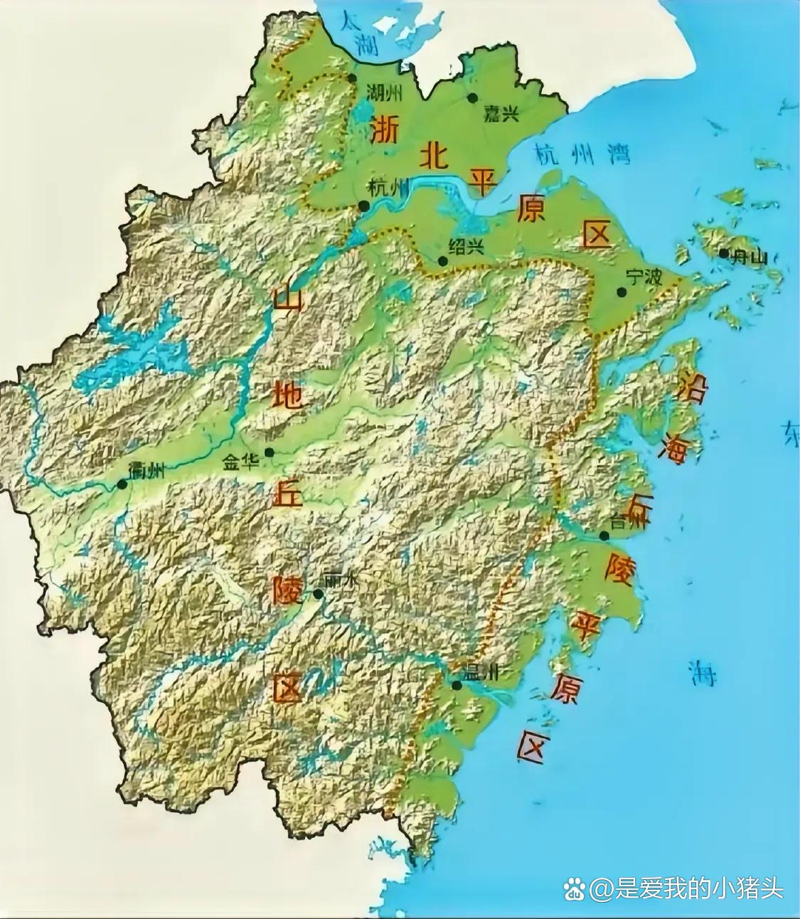 从地形上来看: 北部杭州,绍兴,湖州,嘉兴,宁波位置最好,占据省内状篌