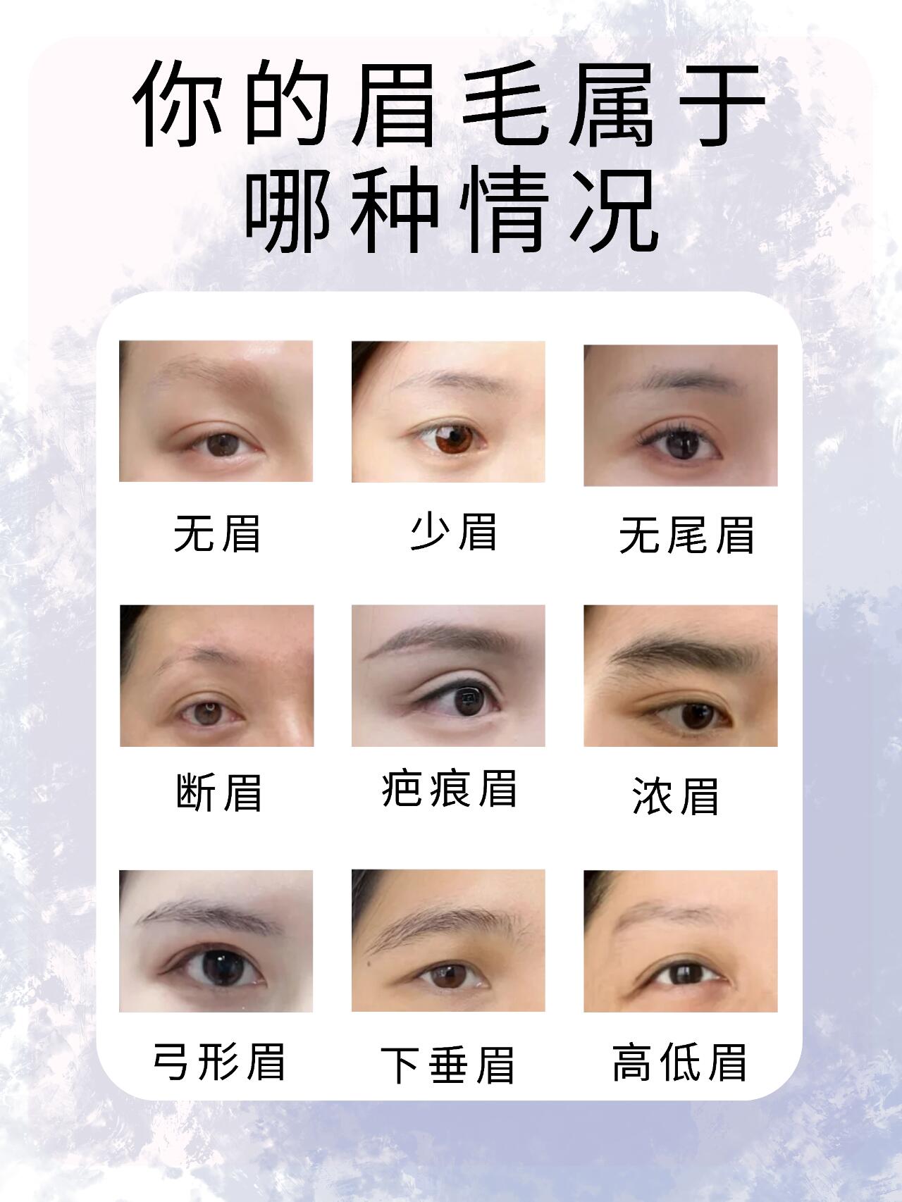 眉毛类型不少,有柳叶眉,新月眉等