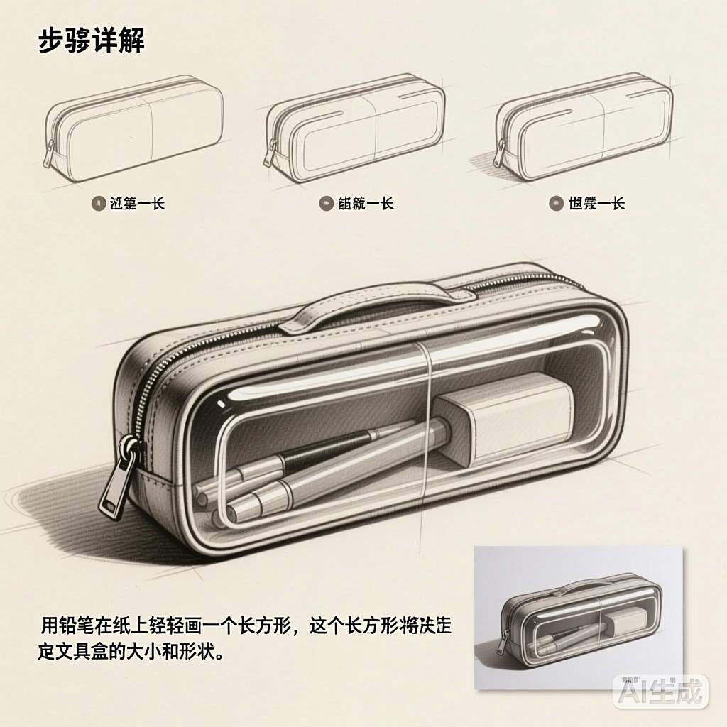 文具盒简笔画教程 步骤图解,儿童绘画入门必学哦