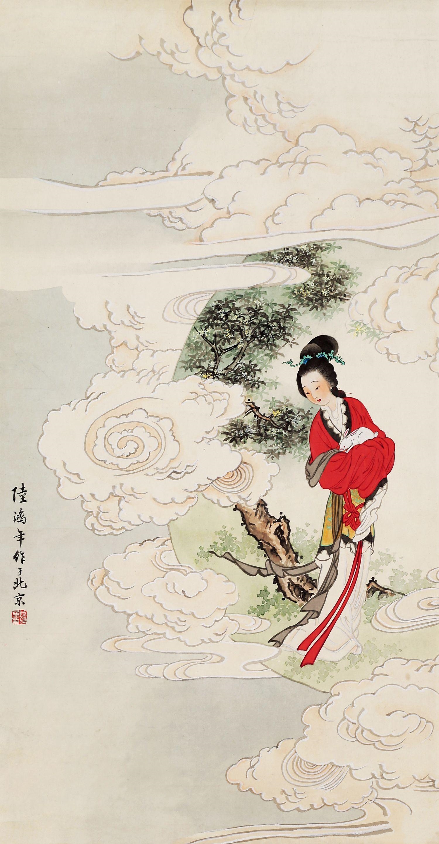 国画里的嫦娥奔月,美丽的神话传说