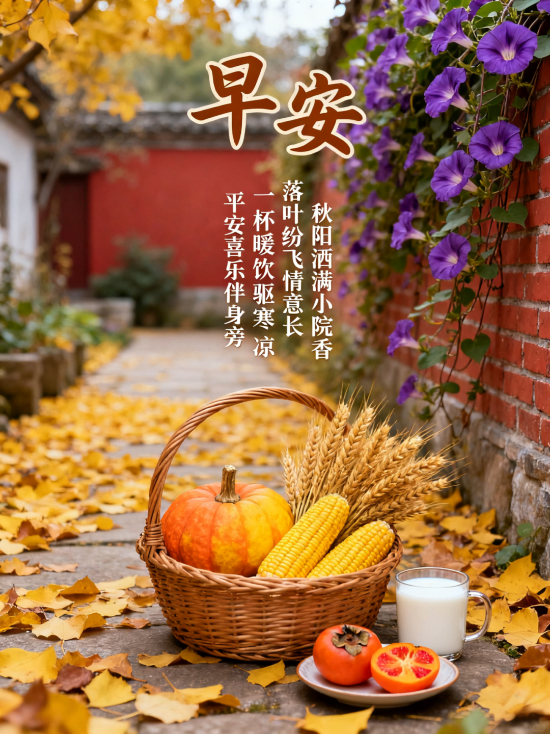 每天一句温柔干净的早安问候语,秋日早上好免打字祝福表情图片