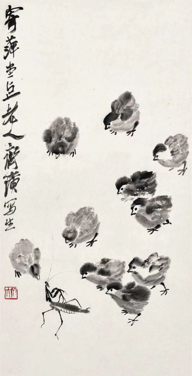如何鉴定齐白石画的小鸡戏螳螂图,一级鉴定师齐白石书画院院长齐良芷