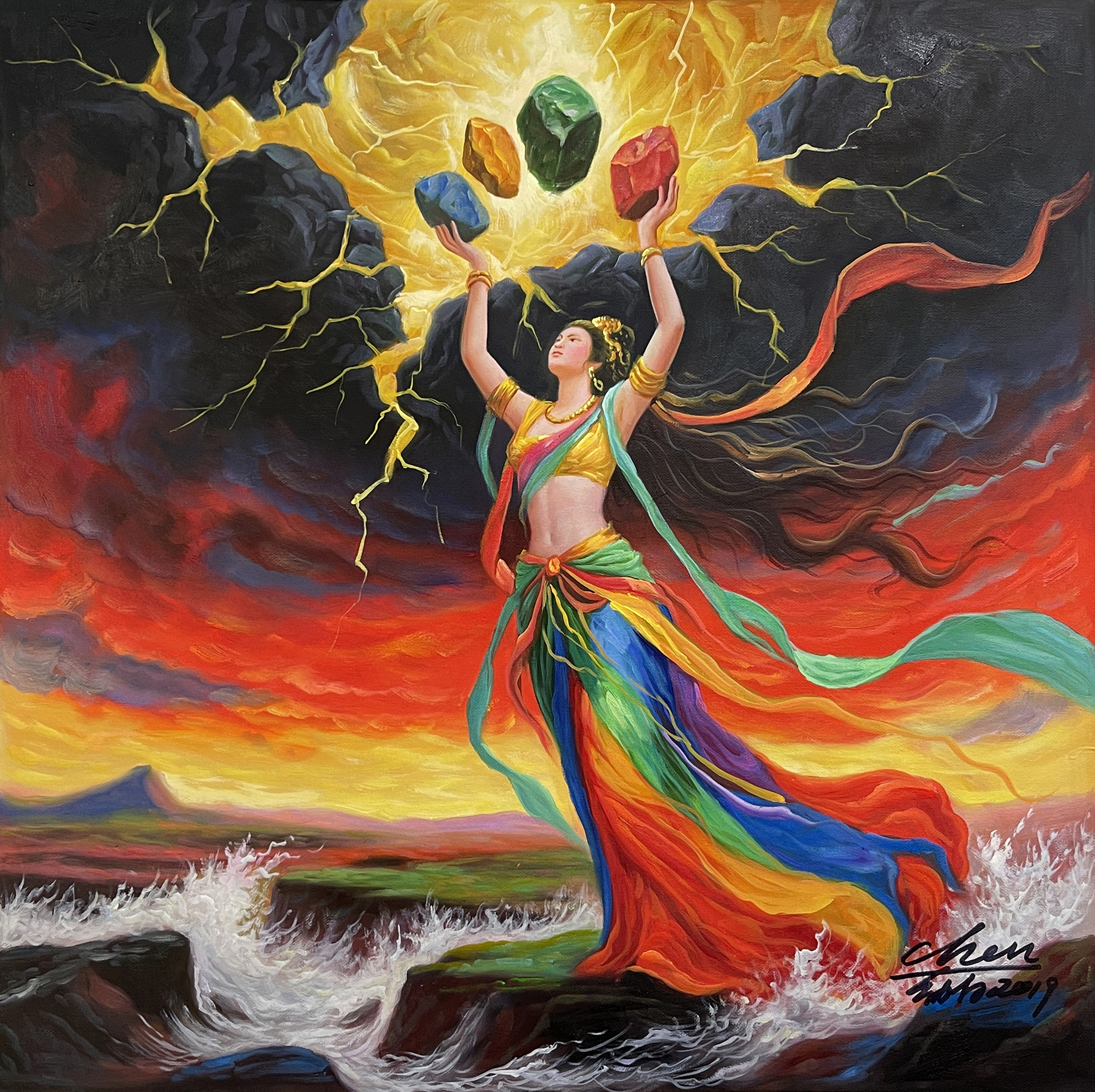 敦煌飞天入画来:探秘陈幼白的重彩飞天玄神油画的深邃魅力