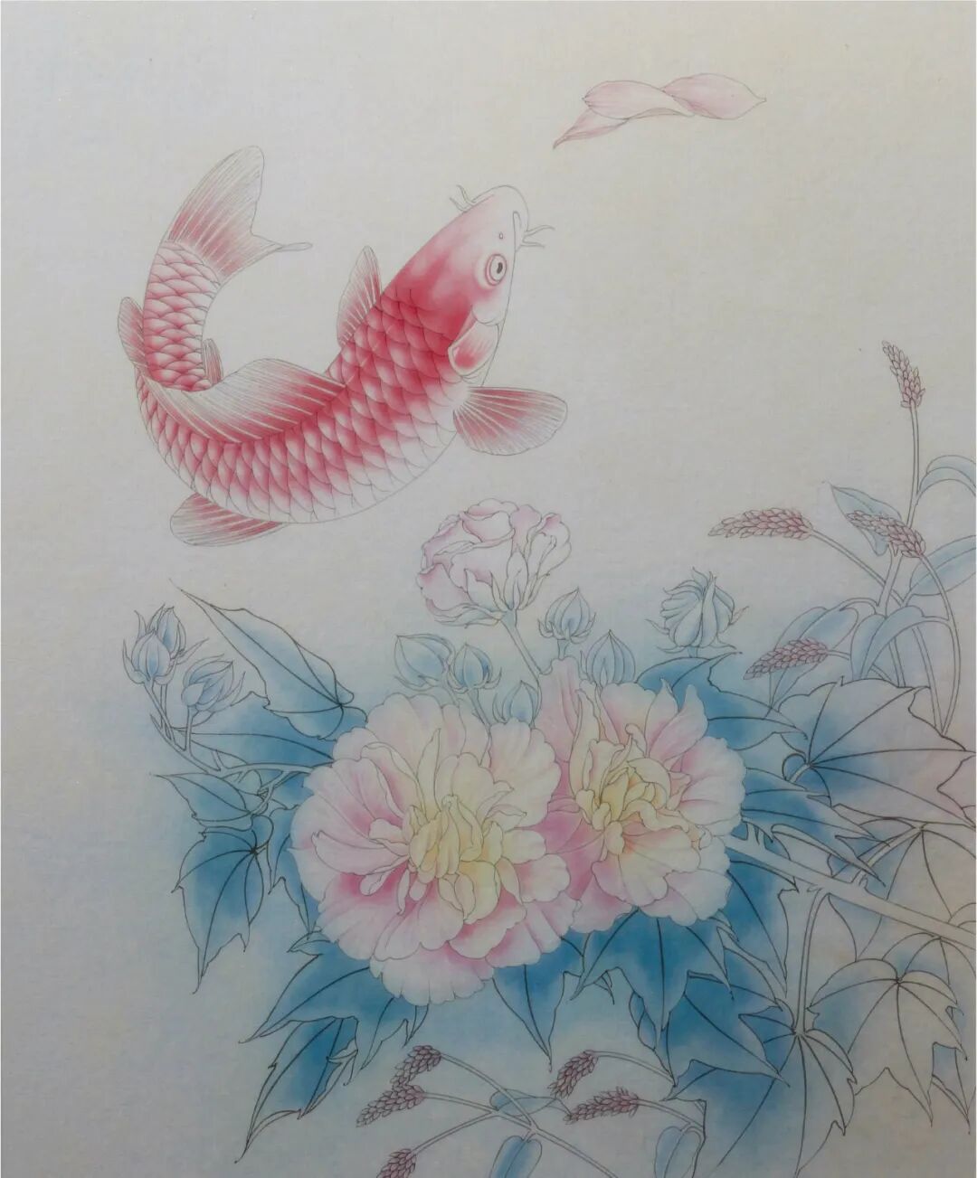 一学就会画工笔鲤鱼《鱼跃龙门》图
