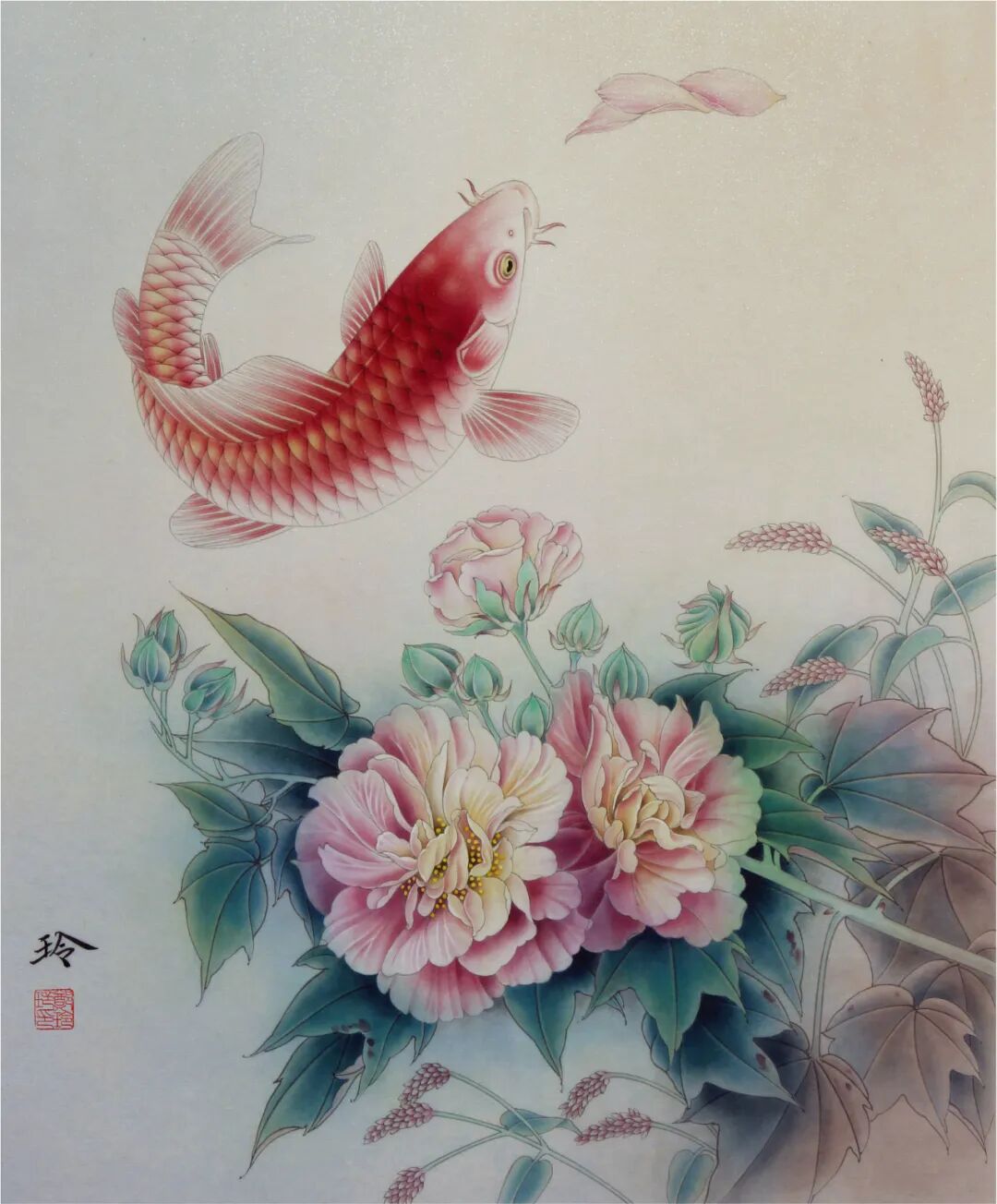 一学就会画工笔鲤鱼《鱼跃龙门》图