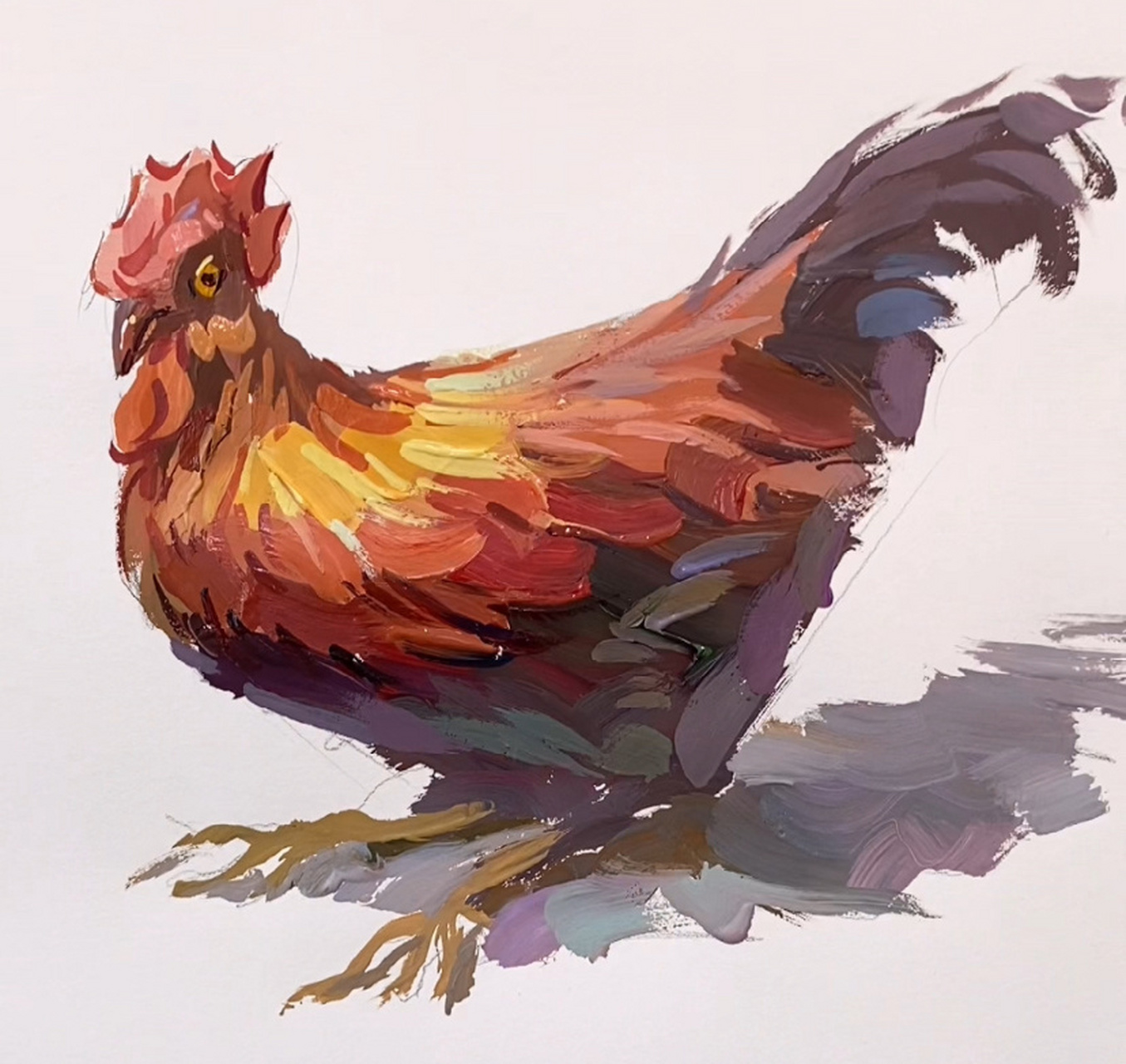 水粉画(大公鸡)详细作画步骤分享,美术生看过来!