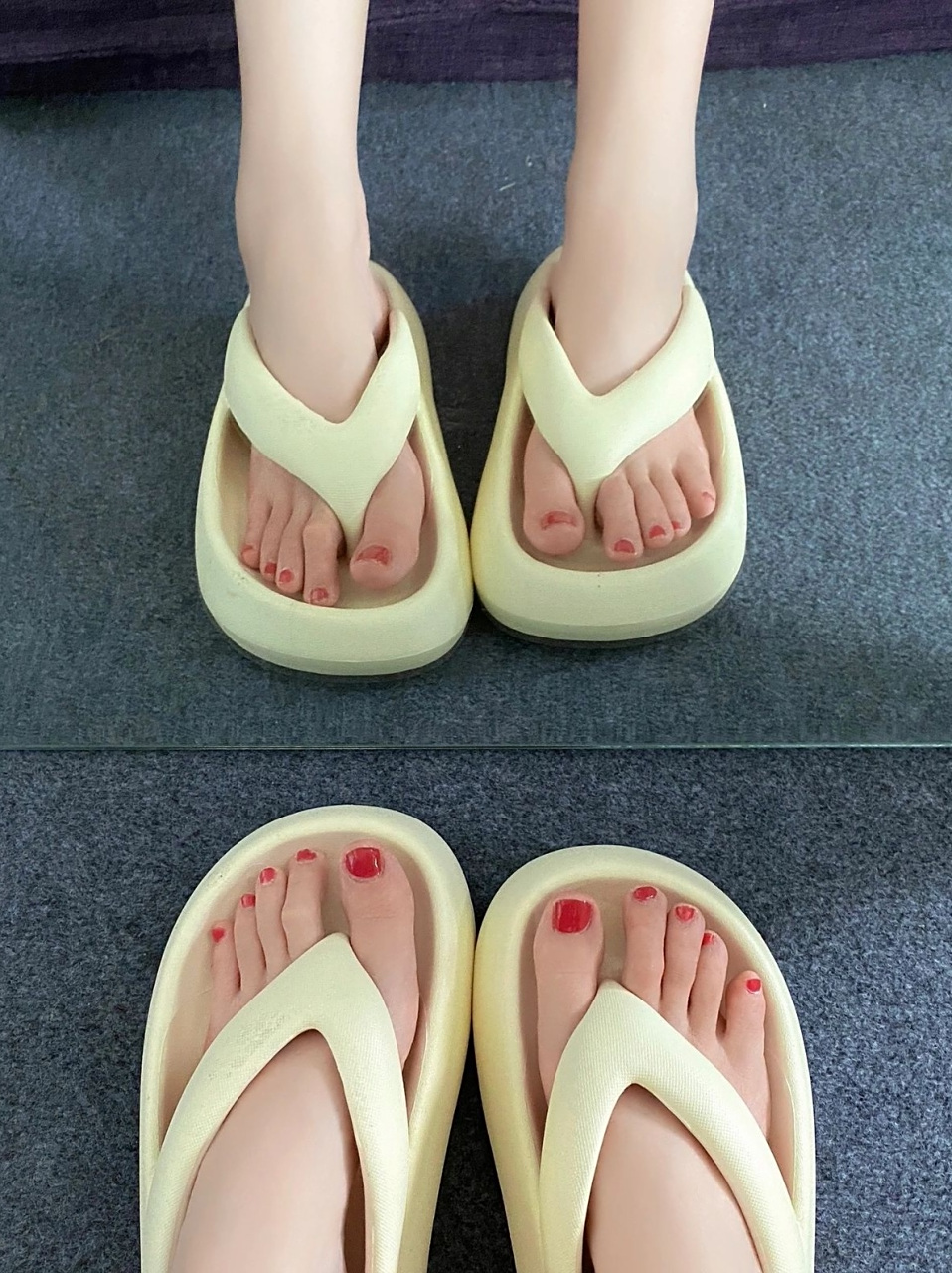 轻松逮捕奶白色人字拖[嘻嘻] #人字拖# #美脚# #最美脚丫