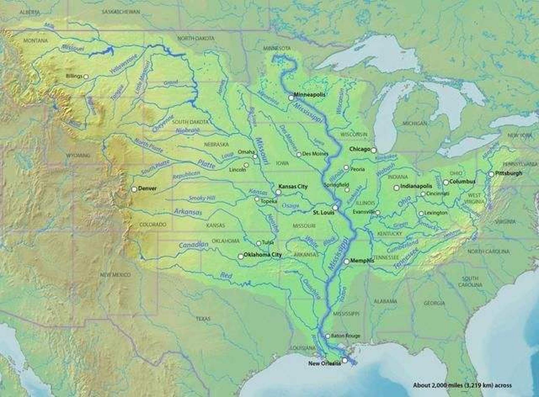 美国最长最大的一条河流叫密西西比河,拥有众水之父的美誉