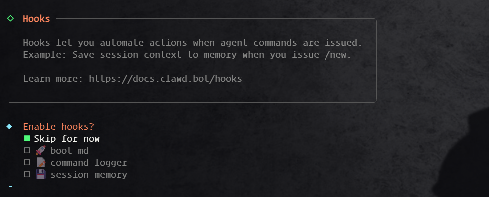 Openclaw (原 Clawdbot) hooks 配置选项