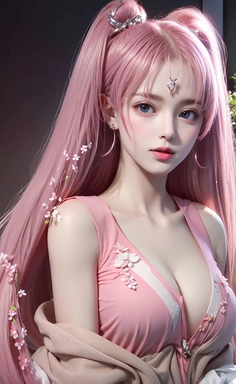 美女# #二次元美图# #ai绘画# 粉色头发美少女