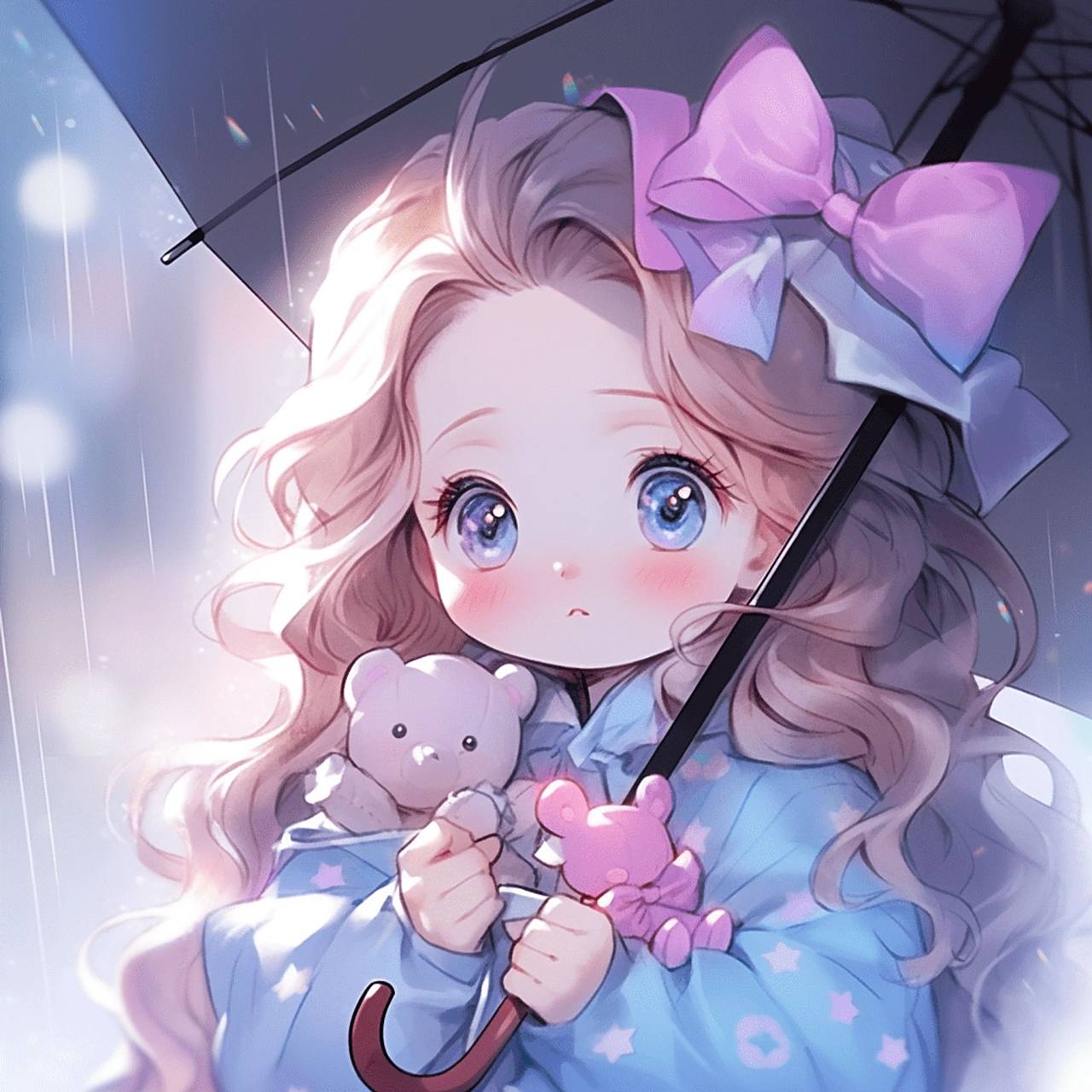 二次元女孩头像:下雨天打着伞,听着时紧时疏的雨声,便满心都驻满了