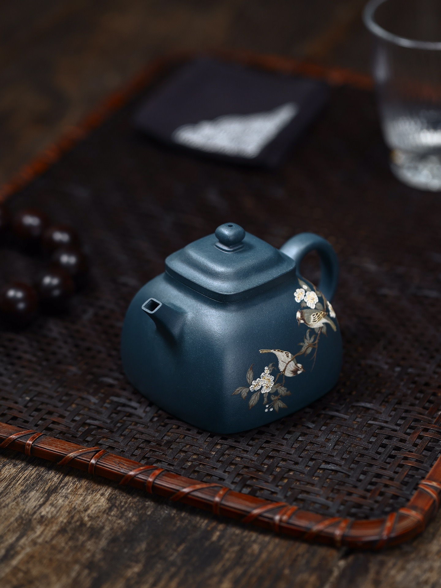 宜兴紫砂壶唐文全手工荆玉四方壶民国绿泥200cc