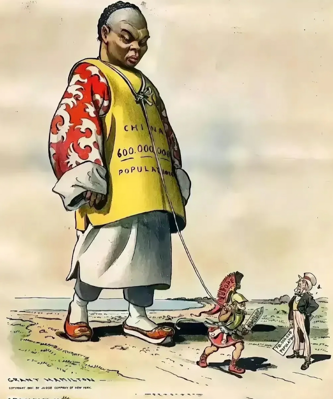 美国人在1901年画的漫画,这是我们中国人的耻辱.