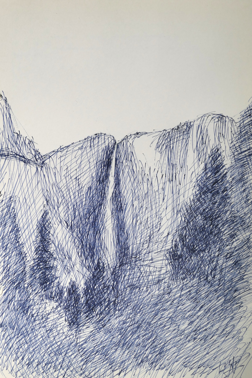 钢笔画瀑布风景速写!