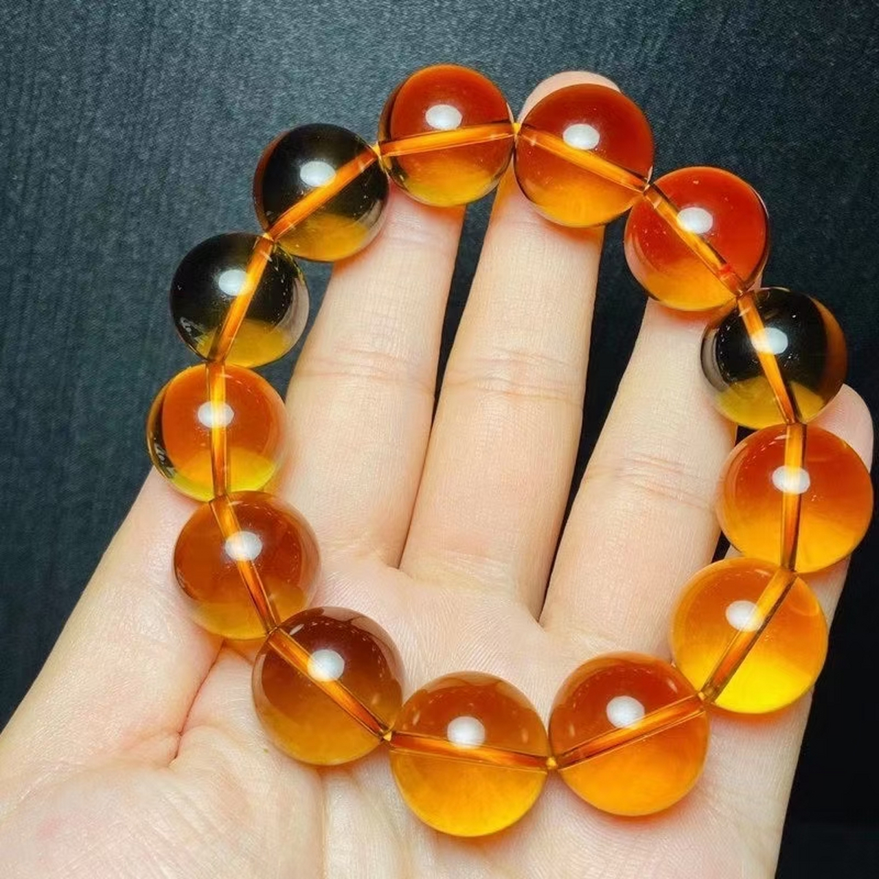 天然巴西黄水晶手链 18毫米 每一颗珠子都是精挑细选的 纯手工切割