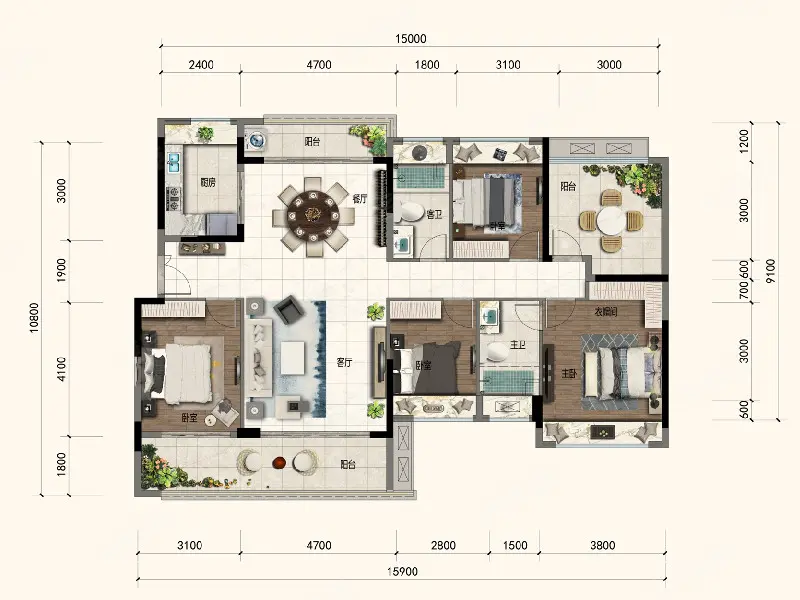 150平米五室小平层户型,惊艳!