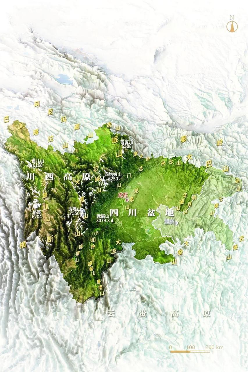 四川地形图 四川地形具有相对完整和封闭的特点.