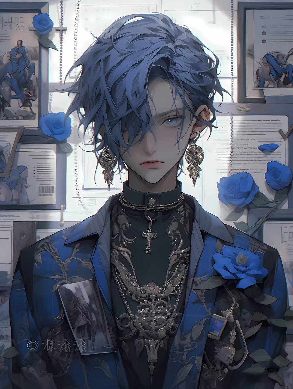 蓝色系复古港风帅哥 #二次元# #ai共创计划# #ai绘画