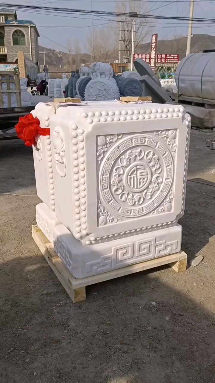 天然汉白玉方形门墩石抱箍石