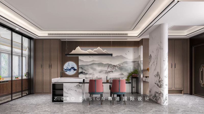 合肥『世茂国风』400㎡新中式叠墅设计,地下室挑空茶室+开放式书房,运用山、水、水墨元素打造中式的意境之美,营造一隅悠然闲适的诗意大宅。#合肥 ...