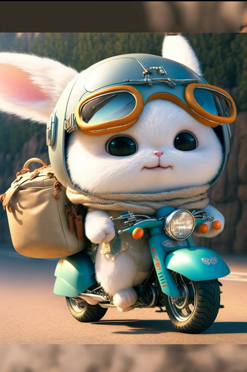 爱骑摩托车的可爱萌兔