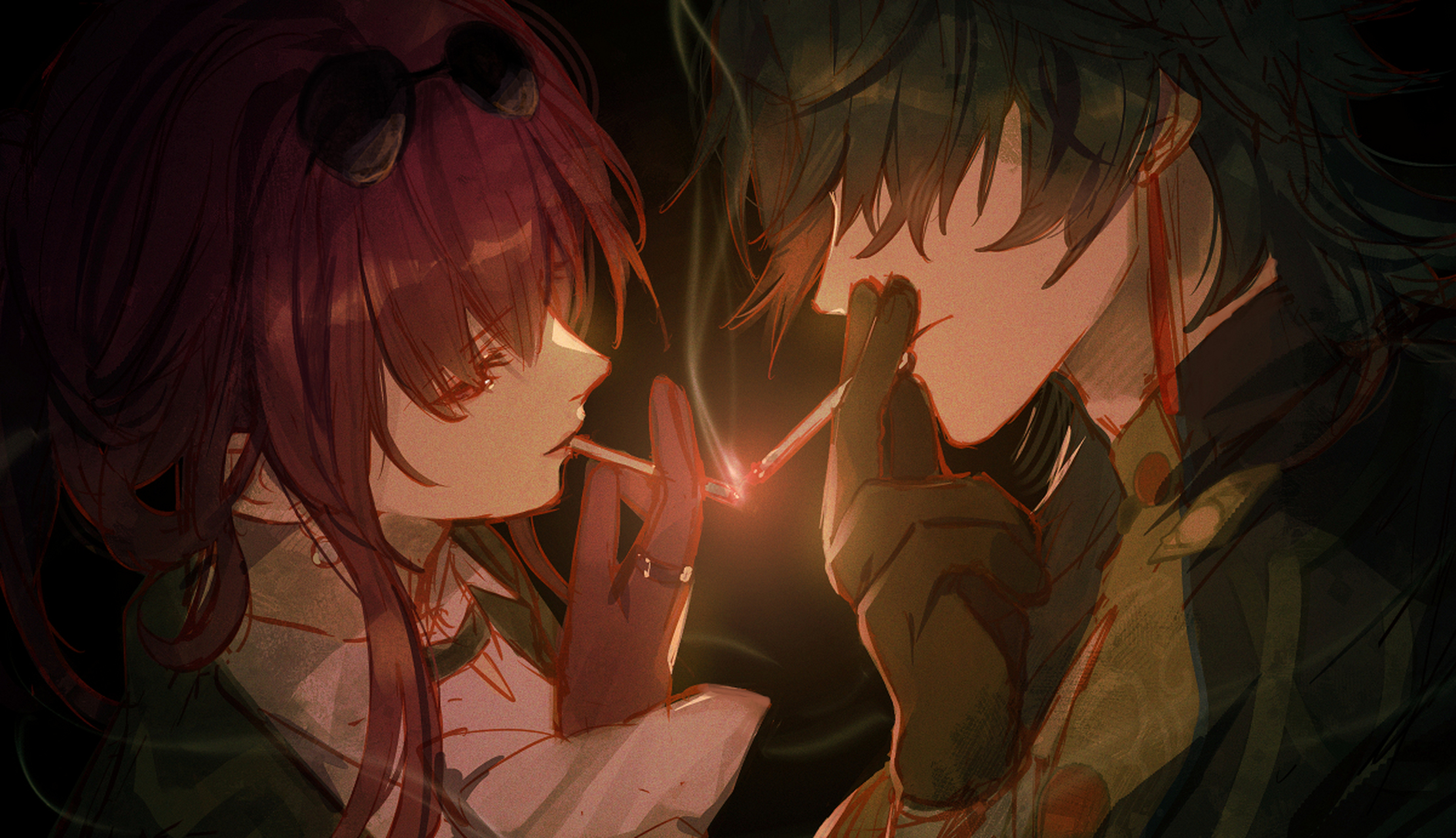 卡芙卡和刃 马上刃来了 大家是抽还是等卡芙卡[二哈] 画师:とんぶ