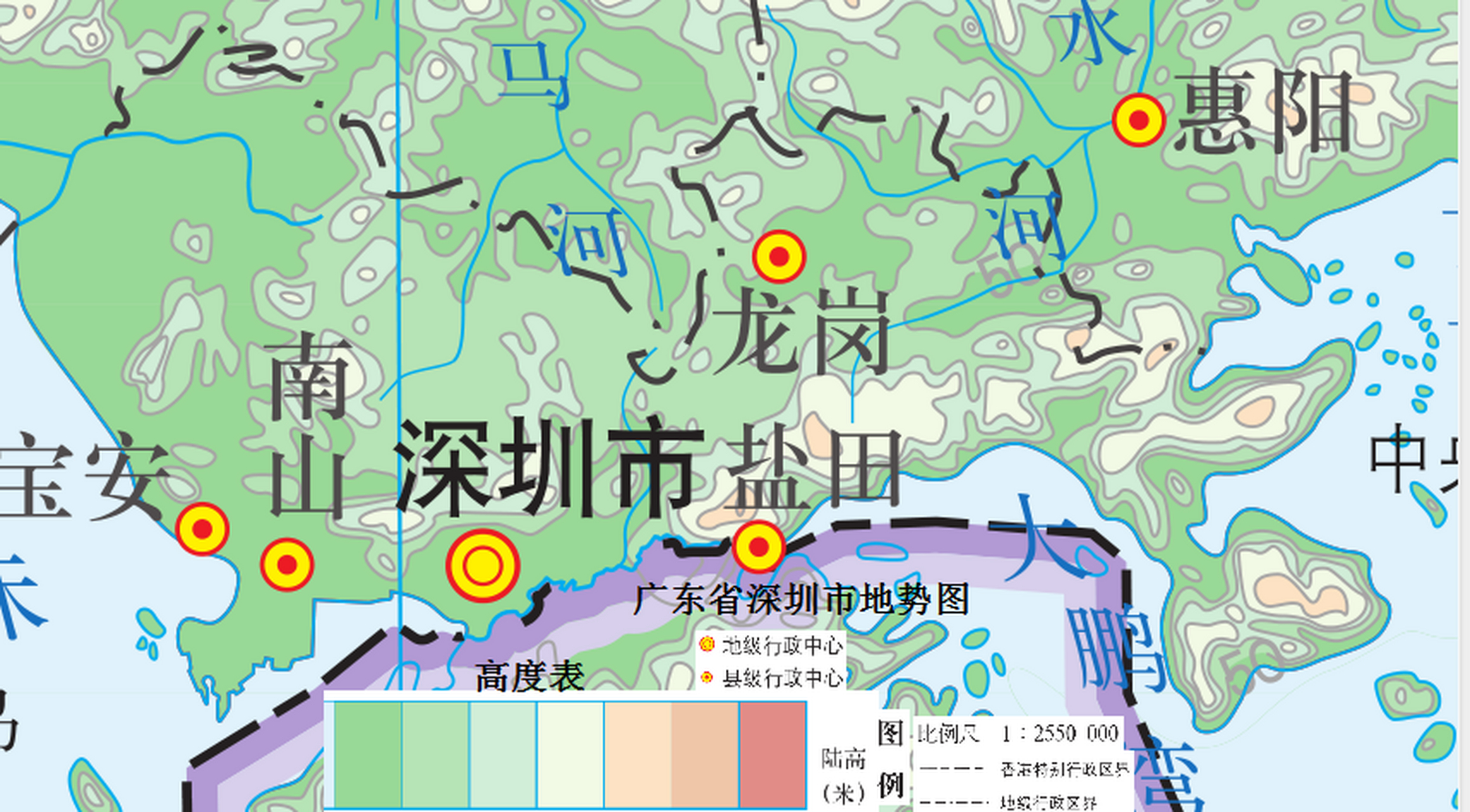 看深圳的地形,龙华龙岗盐田坪山大鹏都是以低山丘陵为主,所以核心区