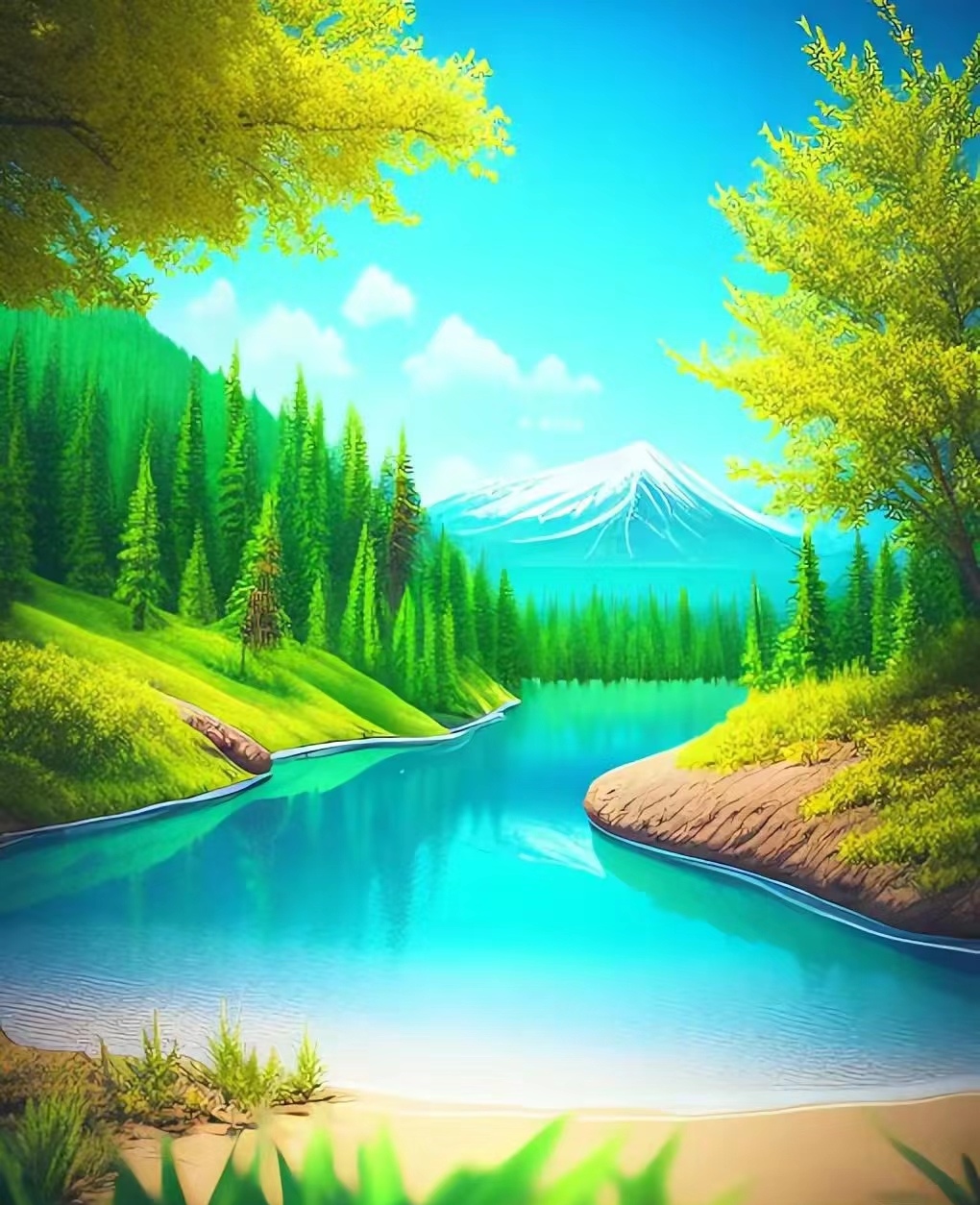 湖泊中的水面犹如银色的镜子般反射着月光,形成一个如同巨大月亮