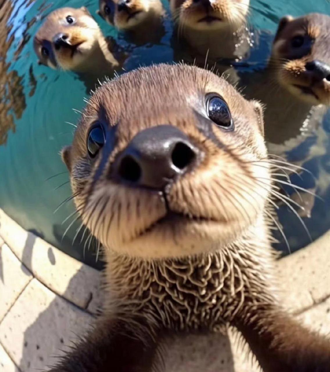 当水獭学会自拍,这角度怎么样?#搞笑萌宠