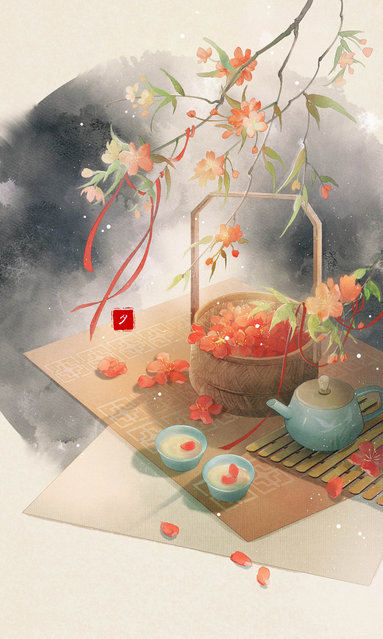 笼中雀语——唯美古风水墨插画欣赏