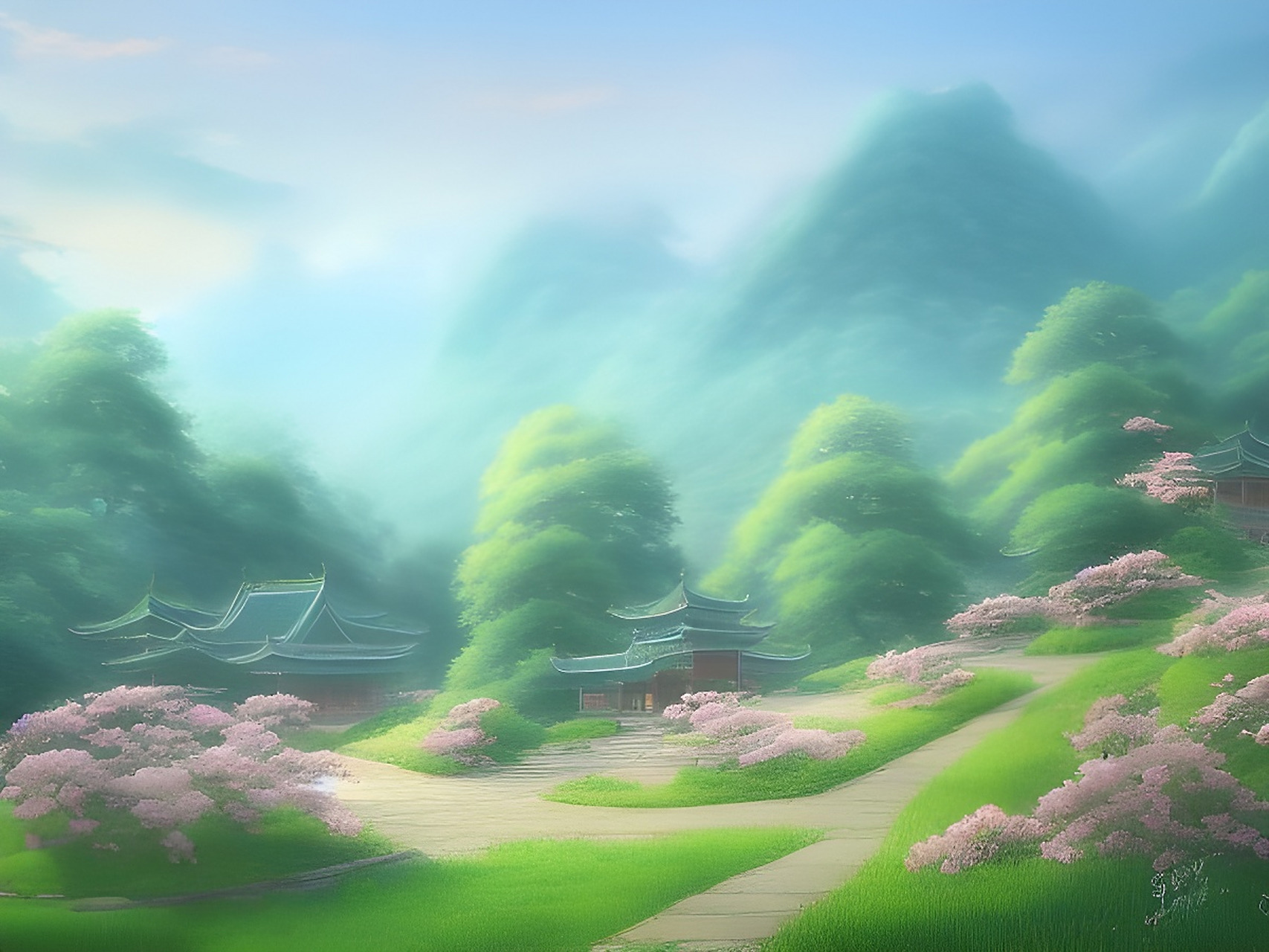 ai绘画「古城桃花林」[比心][比心] #二次元美图#  #ai绘画#  #百度ai