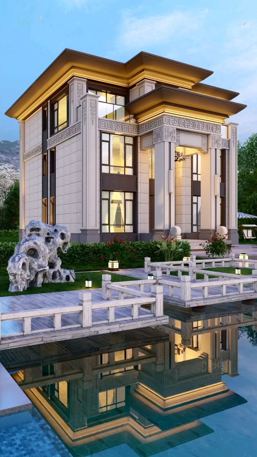 适合农村自建的三层新中式别墅,古色古香