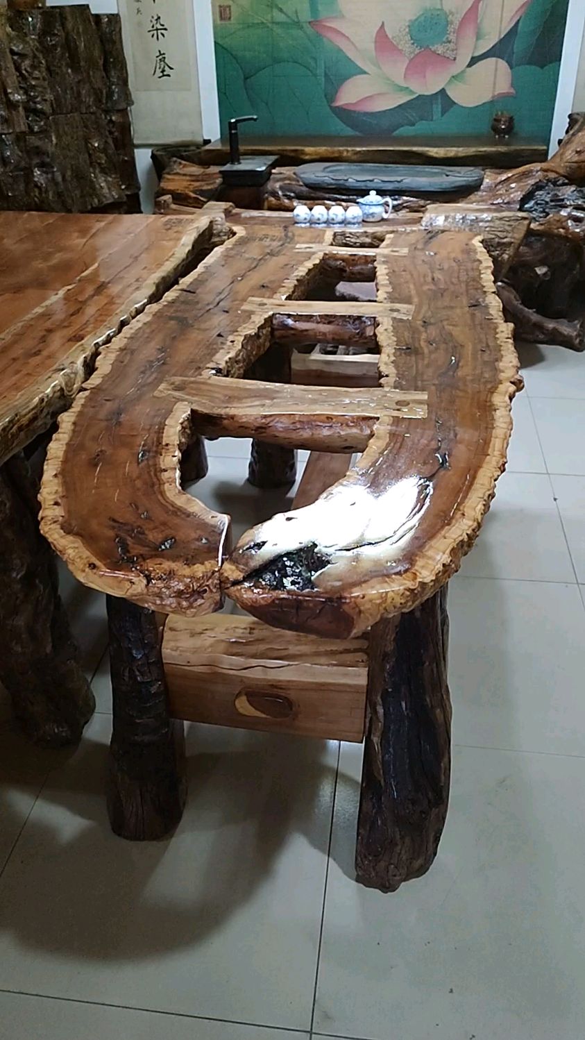小船儿形老枣木茶桌详解