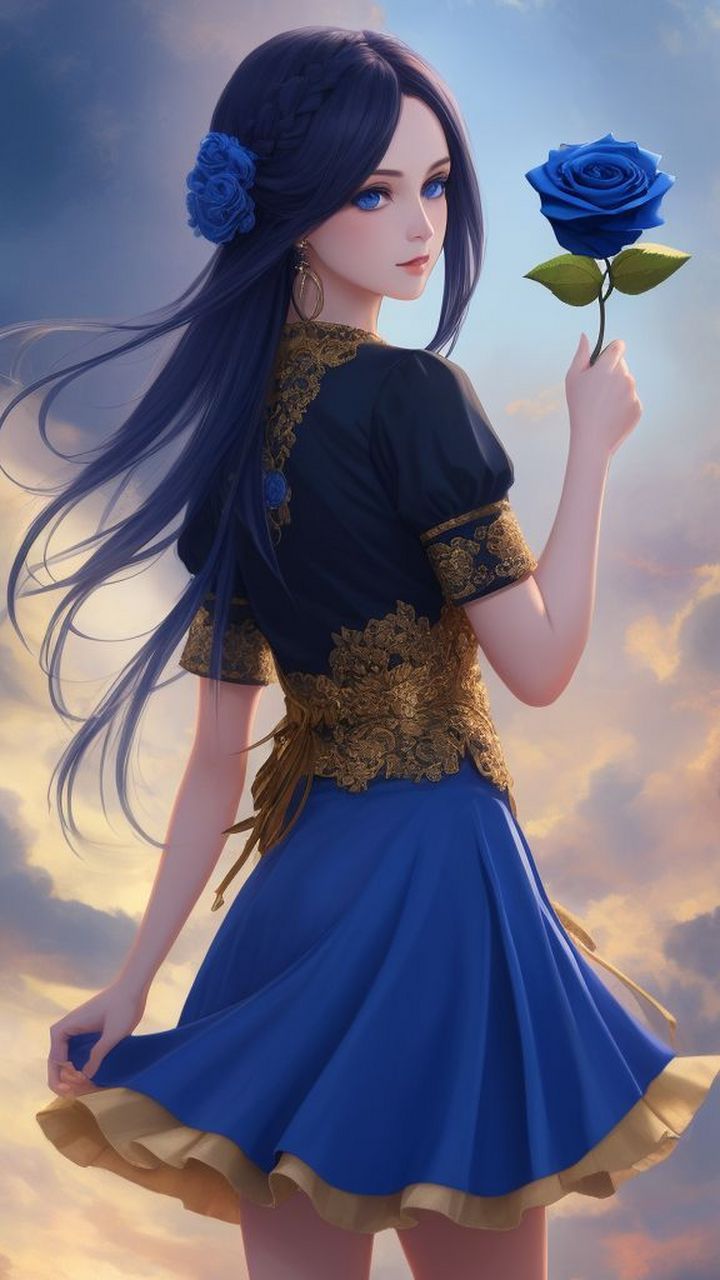 蓝色妖姬美少女,红蓝玫瑰月季花 #ai艺术季# #ai绘画# #百度ai绘图黑