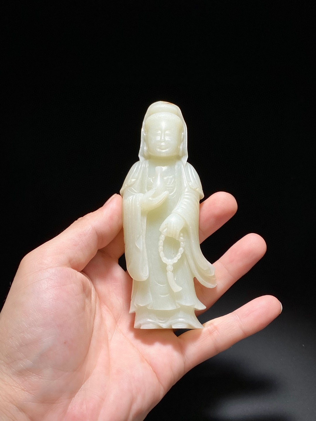 清 和田玉籽料 白玉 持净瓶 观音菩萨 立像 摆件