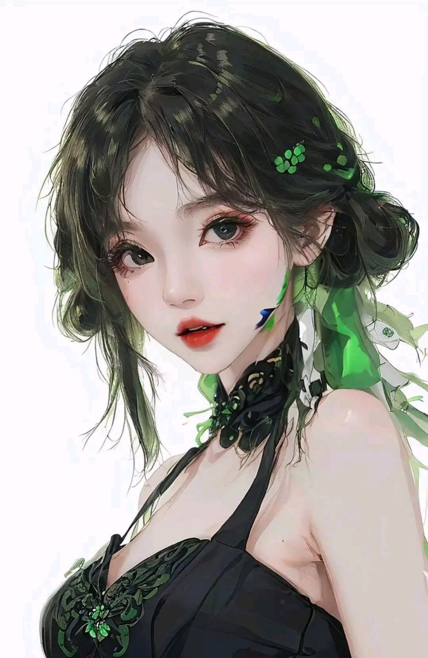 绿色森系美女卡通动漫头像 清冷又带一点妩媚