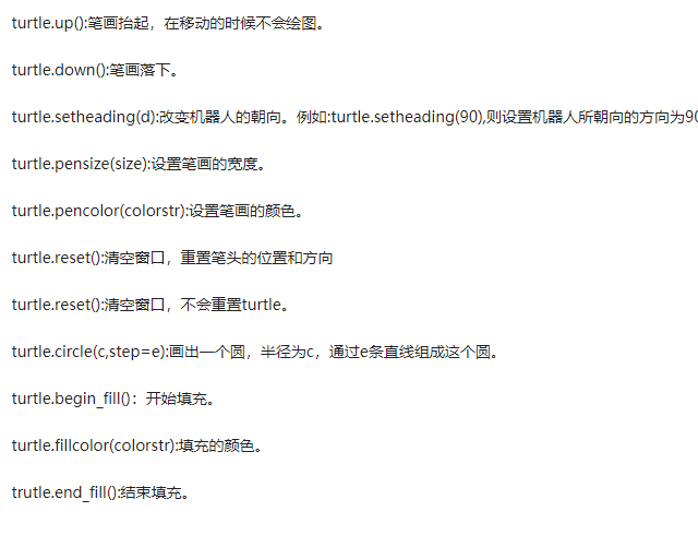 python turtle模块有哪些命令？