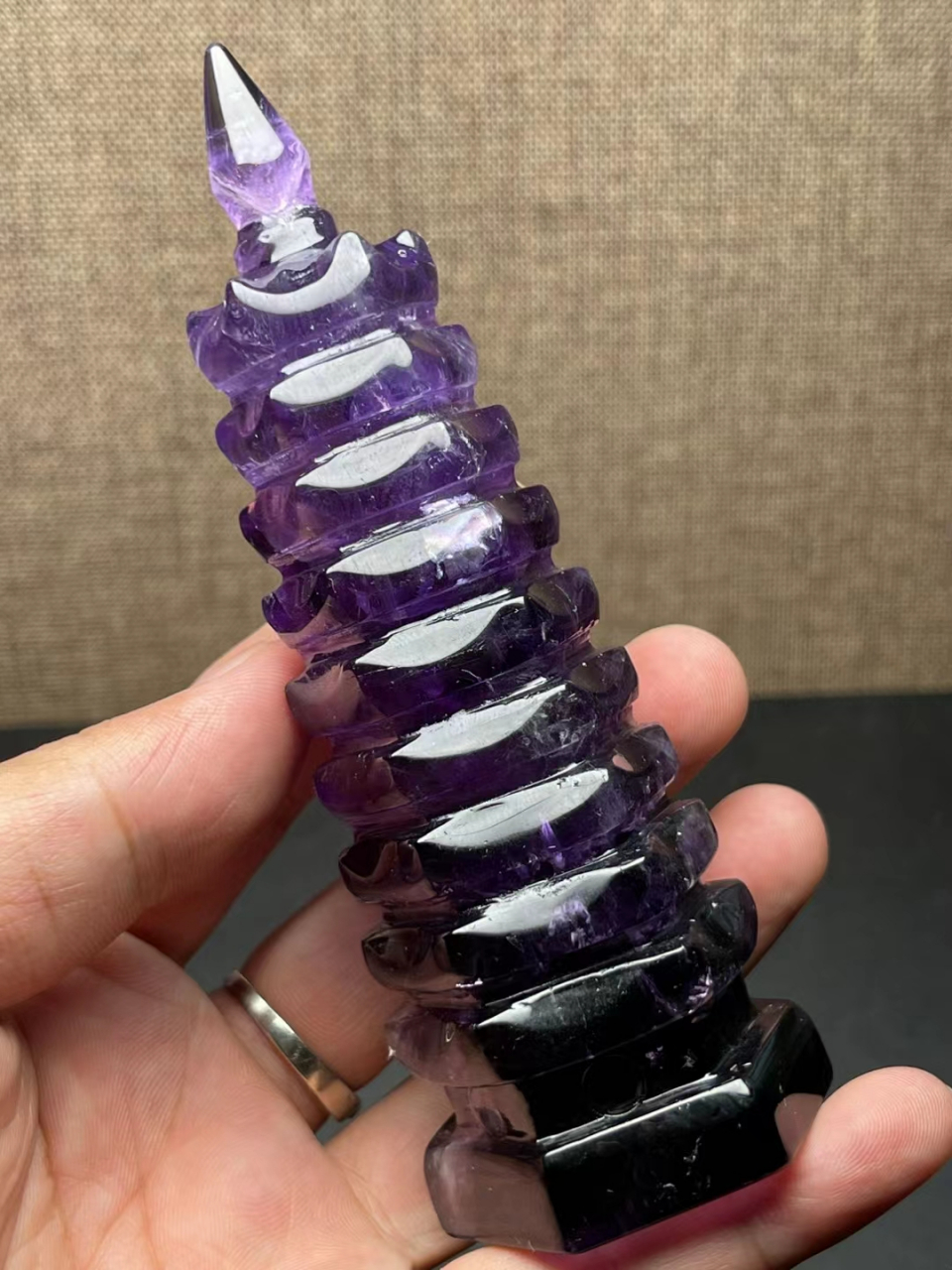 天然紫水晶文昌塔,9层,晶体通透,颜色好.#文昌塔摆件