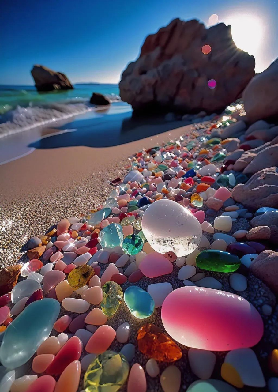 海滩上五彩缤纷的石头,好漂亮