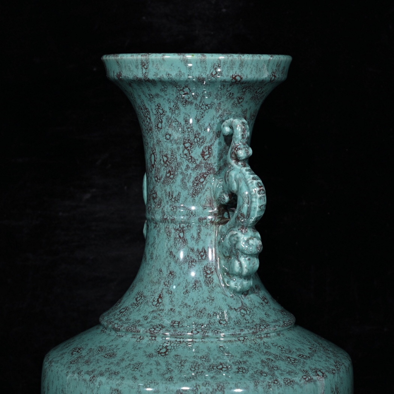 大清乾隆炉钧釉双耳瓶(24.5×15cm)