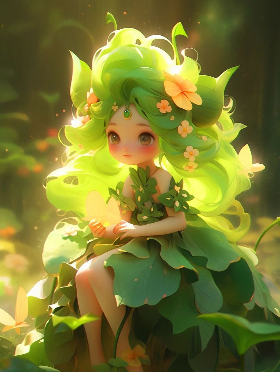 可爱的绿色森林小精灵#素材