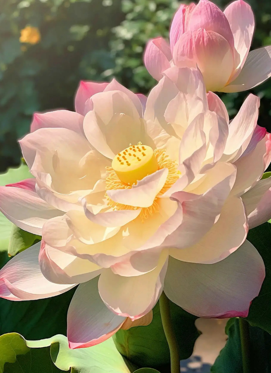 仙荷生幽泉,朝日艳且鲜 . 秋花冒绿水,密叶罗青烟.