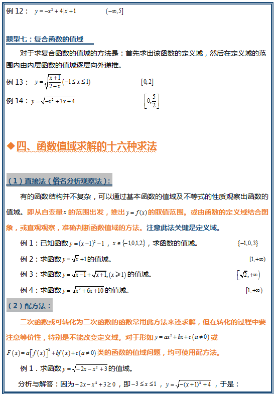 高中数学:求函数值域问题的7类题型和16种解题方法,建议收藏!