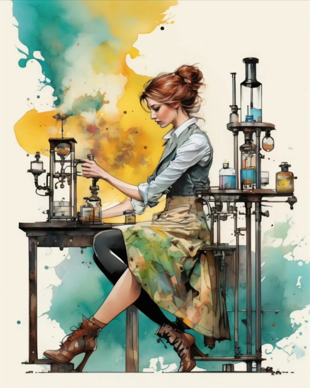 欧洲人的抽象水彩画《居里夫人》