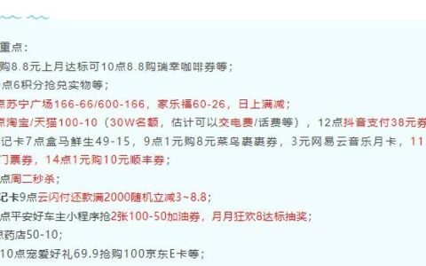 3月8日周二，交行淘宝100-10、中行1折顺丰、浦发还款、平安加油100-50/月月狂欢8达...