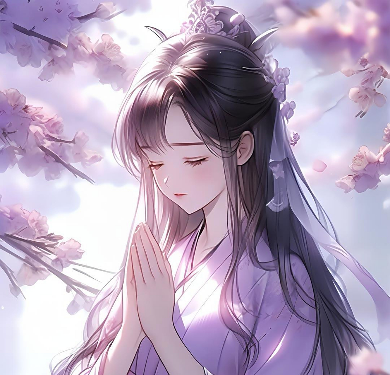 q版古风佛系少女祈福头像.