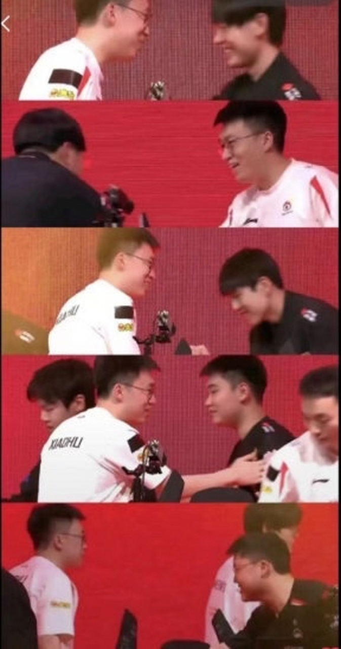 网友自制:xiaohu赢下rng队友时的表情,唯独赢了uzi是没笑脸的.